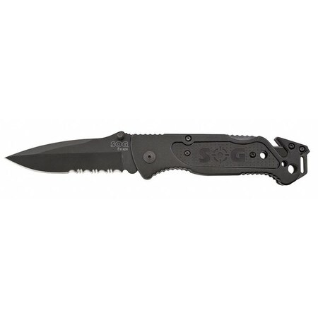 Folding Knife Spear Point Blk 3 7/16 In by USA SOG Folding Knives