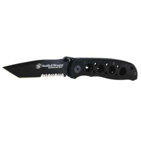 Folding Knife Serrated Tanto 3 1/4In Blk by USA Smith & Wesson Folding Knives