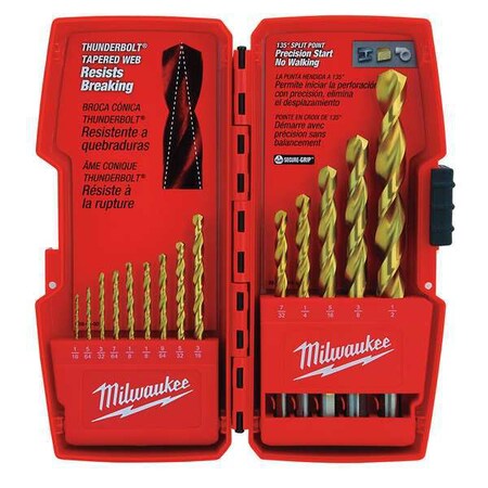 Drill Bit Set Titanium 14 pcs. Type 48 89 0011 by USA Milwaukee Pilot Point Drill Bits