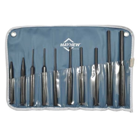 Drive Pin Punch Set 10 Pieces Steel Type 62077 by USA Mayhew Nail Sets