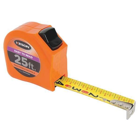 Tape Measure 1 In x 25 ft Orange In./Ft. Type PGTFD25V by USA Keson Measuring Tapes