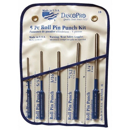 Roll Pin Punch Set 5 Pcs by USA Dasco Pro Punch & Chisel Sets