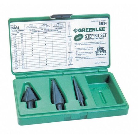 Step Drill Bit Set HSS 1/8 1 1/8" 3 pcs. by USA Greenlee Step Drill Bits