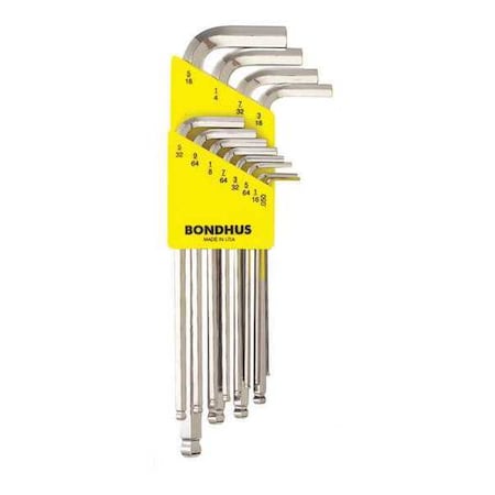 Set 12 Plated Ball End L Wrenches Long by USA Bondhus Hex Key Sets