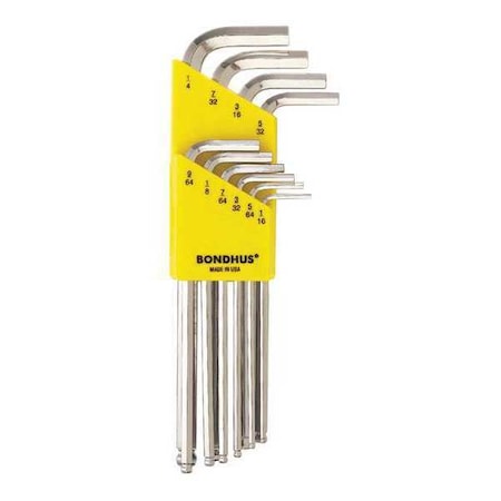 Set 10 Plated Ball End L Wrenches Long by USA Bondhus Hex Key Sets