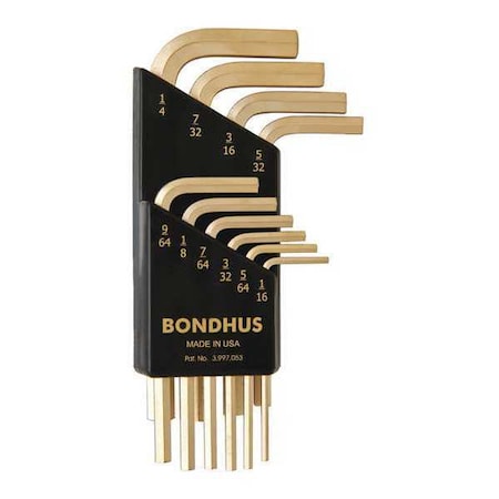 Set 10 Plated Hex L Wrenches Short by USA Bondhus Hex Key Sets