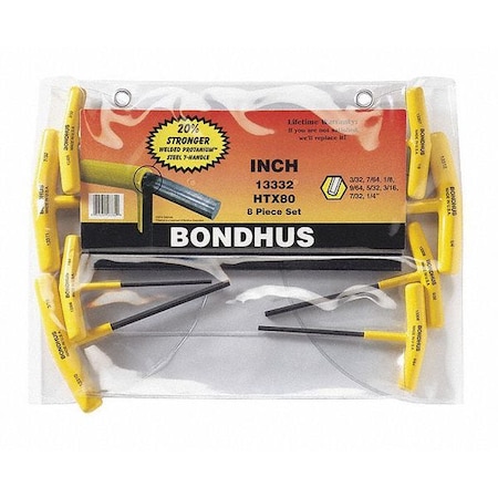 Set 8 Graduated Length Hex T Handles Type 13332 by USA Bondhus Hex Key Sets