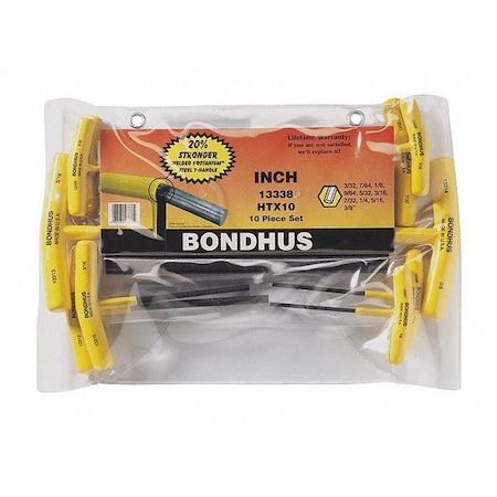 Set 10 Graduated Length Hex T Handles by USA Bondhus Hex Key Sets