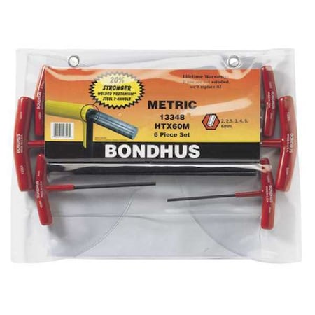 Set 6 Graduated Length Hex T Handles by USA Bondhus Hex Key Sets