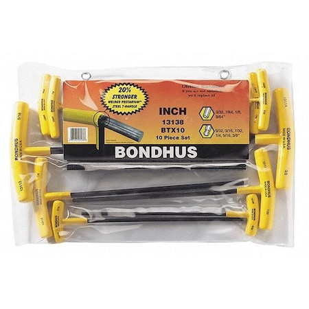 Set 10 Ball End/Hex Graduated T Handles Type 13138 by USA Bondhus Hex Key Sets