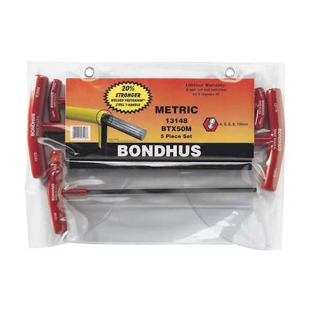 Set 5 Ball End Graduated Len T Handles by USA Bondhus Hex Key Sets