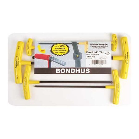 Set 6 Ball End Graduated Length T Handle by USA Bondhus Hex Key Sets