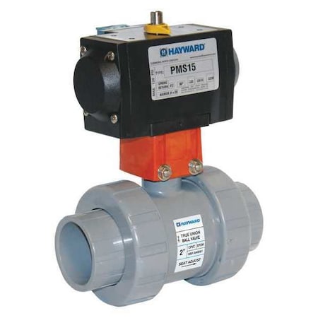 1" Socket PVC Pneumatic Ball Valve Inline Type PMDTB110STV by USA Hayward Pneumatic Flow Control Valves
