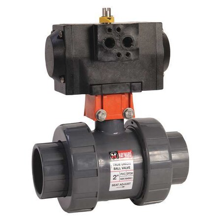 2" Socket PVC Pneumatic Ball Valve Inline Type PMDTB120STE by USA Hayward Pneumatic Flow Control Valves