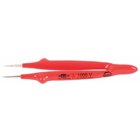 Insulated Tweezers Straight Fine 5 In by USA Wiha Inspection & Retrieving Tweezers