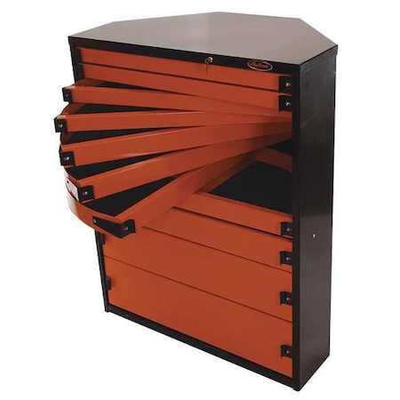48" Corner Cabinet 11 Drawers Black/Orange by USA Swivel Pro Tool Chest & Side Cabinets