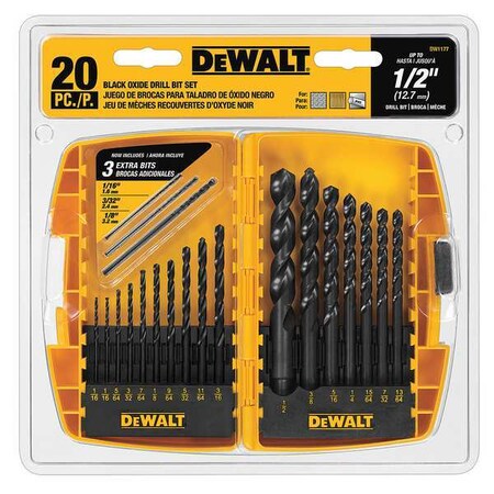 20pc Drill Bit Set HSS Black Oxide by USA Dewalt Pilot Point Drill Bits