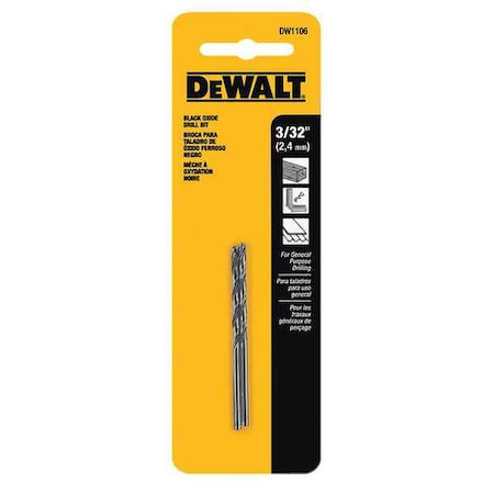 Drill Bit HSS 3/32in. Black Oxide PK2 by USA Dewalt Pilot Point Drill Bits