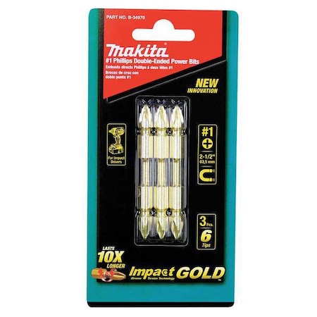 Insert Bit 1/4" Phillips #1 PK3 by USA Makita Screwdriver Bits