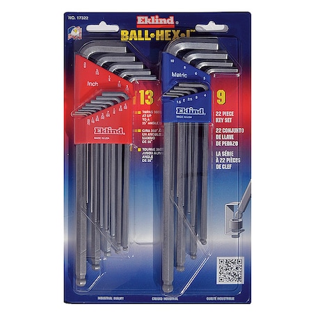 Ball End Hex Key Set Pieces 22 S17 M7 Type 17322 by USA Eklind Hex Keys