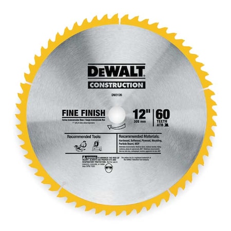 Circular Saw Bld Crbde 12 In 60 Teeth Type DW3126 by USA Dewalt Circular Power Saw Blades