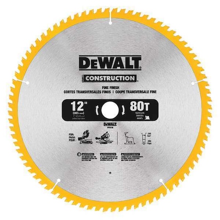 Circular Saw Bld Crbde 12 In 80 Teeth Type DW3128 by USA Dewalt Circular Power Saw Blades