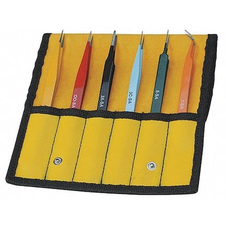 Color Coded Tweezers Set 6 Pc by USA Aven Inspection & Retrieving Tweezers