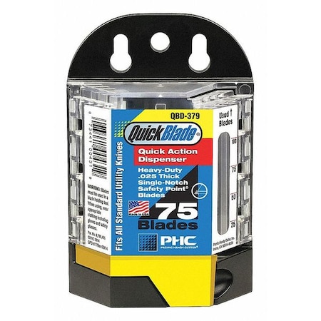 Utility Blade w/Dispenser 3/4 In. W PK75 Type QBD379 by USA Pacific Handy Cutter Utility Knife Blades