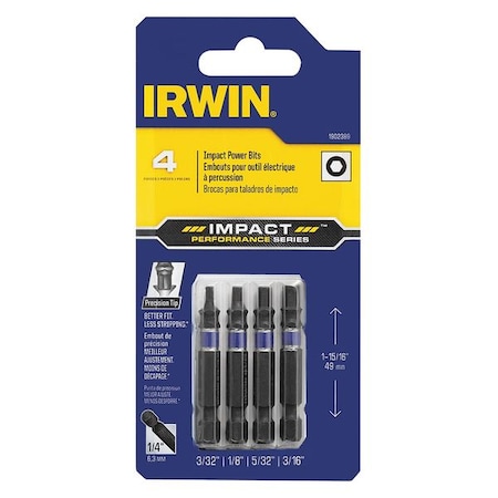 Power Bit Set 4 Pieces 1/4" Shank Type 1902389 by USA Irwin Screwdriver Bits