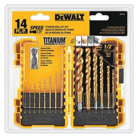 Drill Bit Set Titanium Speed Tip 14 pcs. by USA Dewalt Pilot Point Drill Bits