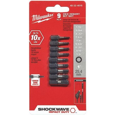 Screwdriver Bit Set 9 Pieces 1/4" Shank by USA Milwaukee Hex Shank Drill Bits