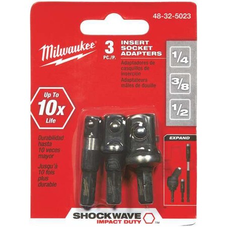 Adapter Set 1/4 Hex to 1/4 3/8 1/2 Sq. by USA Milwaukee Nut Setters & Bit Holders