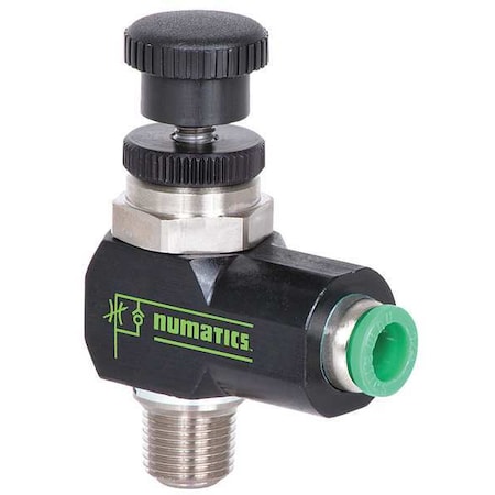 Swivel 10 32 UNF 1/8" Push In 1 17/81InL by USA Numatics Pneumatic Flow Control Valves