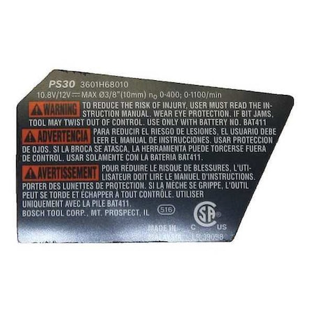 Nameplate Type 2609131894 by USA Bosch Power Tool Parts