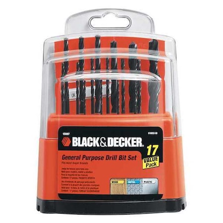 Work Bench Drill Bit Set 17 pc Min. Qty 5 by USA Black & Decker Pilot Point Drill Bits