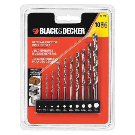 Drill Bit Set HSS 10 pcs. Min. Qty 3 by USA Black & Decker Pilot Point Drill Bits