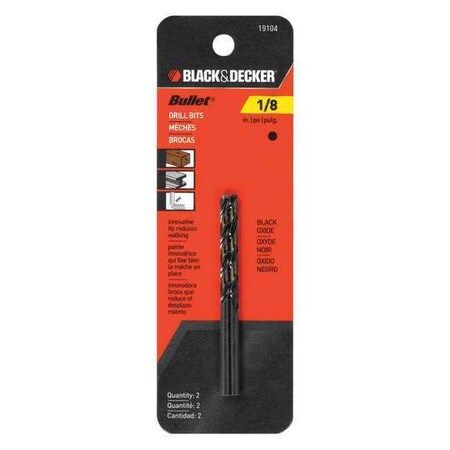 Bullet Drill Bit HSS 1/8 in PK2 Min. Qty 5 by USA Black & Decker Pilot Point Drill Bits