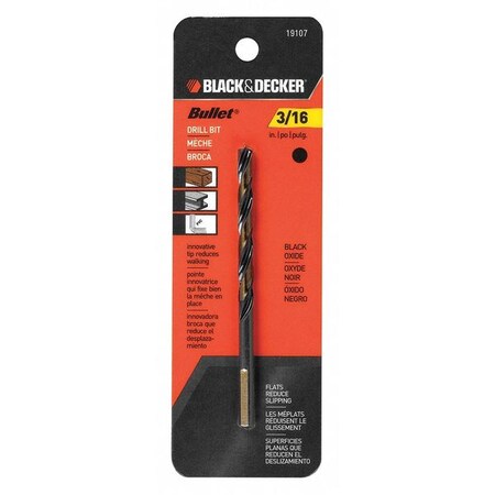 Bullet Drill Bit HSS 3/16 in PK2 Min. Qty 5 by USA Black & Decker Pilot Point Drill Bits