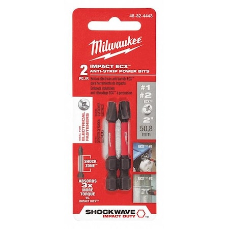 Power Bit 1/4" Hex Shank Sz PK2 by USA Milwaukee Power Screwdriver Bits