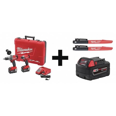 Cordless Combo Kit 18.0 V 2 Tools 3 Batt Type 42TZ84 by USA Milwaukee Cordless Power Tool Combination Kits