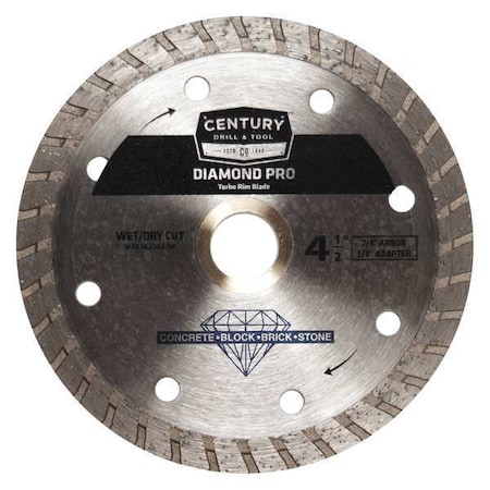 Diamond Saw Blade 4 1/2 in. Turbo Rim by USA Century Drill & Tool Diamond Power Saw Blades