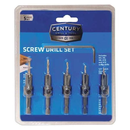 ScrewDrill Bit 5 Pc Set by USA Century Drill & Tool Carbide Tipped Drill Bits