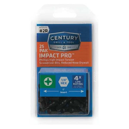 Impact Drywall Bit Phil 2R 1 in. 25 Pk by USA Century Drill & Tool Screwdriver Bits