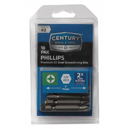 Phillips Power Screwdriver Bit 2 10Pk by USA Century Drill & Tool Screwdriver Bits