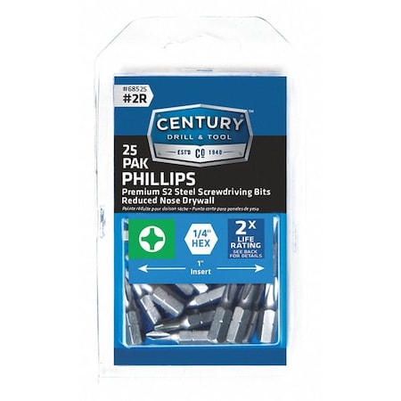 Phillips Drywall Screwdriver Bit 2R 25Pk by USA Century Drill & Tool Screwdriver Bits