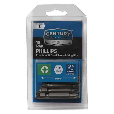 Phillips Power Screwdriver Bit 3 10Pk by USA Century Drill & Tool Screwdriver Bits