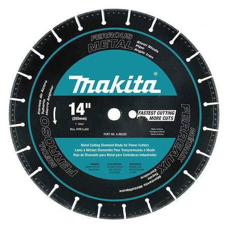 Diamond Blade Metal Cutting 14" Rim by USA Makita Diamond Power Saw Blades