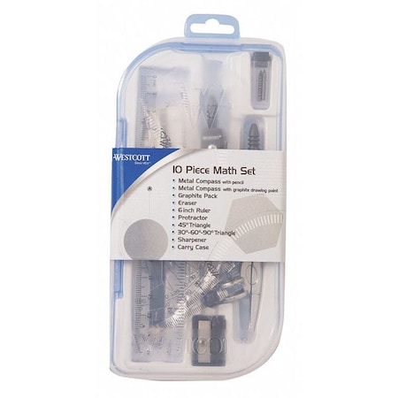Math Tool Kit 10 Piece Blue/Gray by USA Westcott Compasses