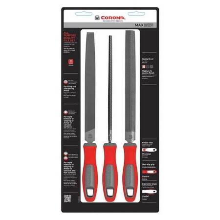 Piece File Set 3 Type FS0001CS by USA Corona Hand Files & Rasps