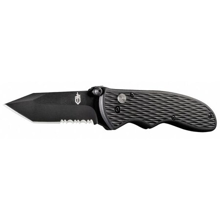 Folding Knife Serrated Tanto 7 1/4 L Blk by USA Gerber Folding Knives